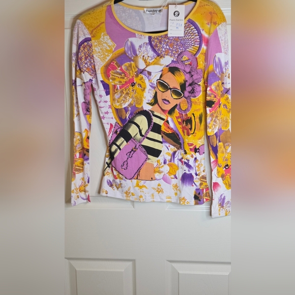 Paolo Santini Tops - Paolo Santini M Della Vita Multiclrd Lslv Pop art Floral Print Women's T-shirt